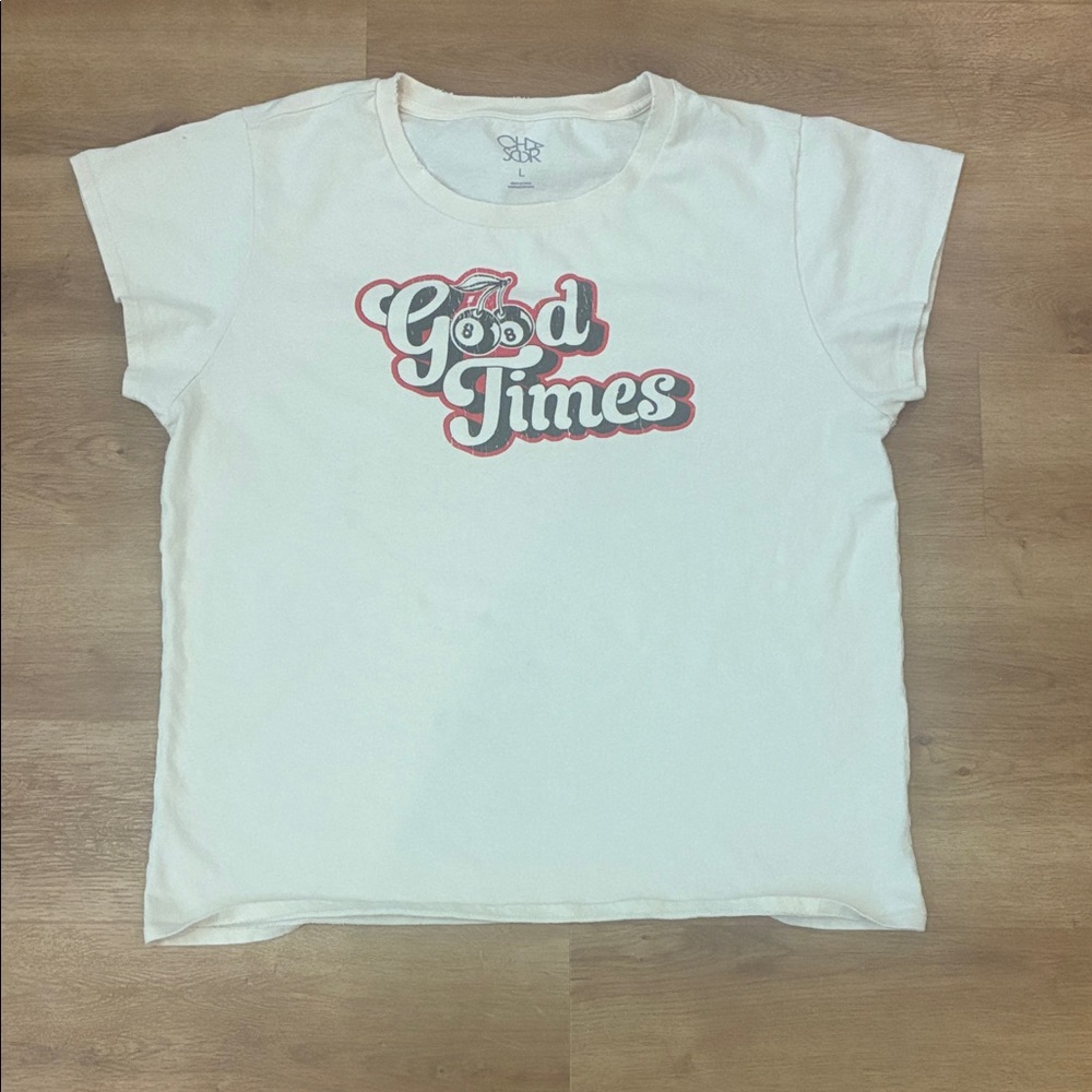 White Graphic Tee with 'Good Times' Print